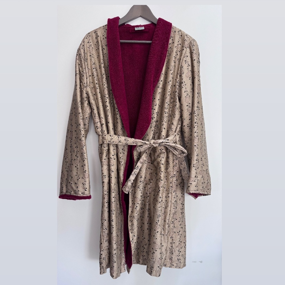 Kenzo Tan and Red Plush Robe
